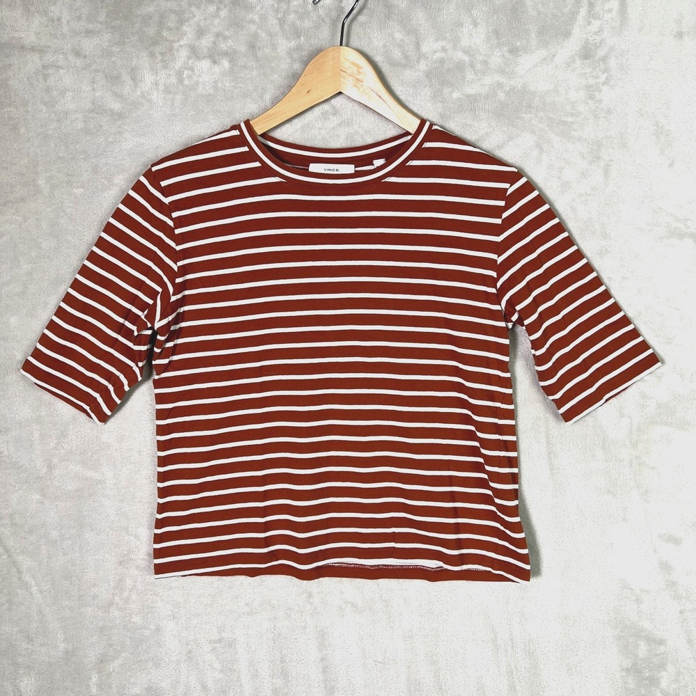 Vince Tee Striped Rust White Half Sleeve T Shirt Medium